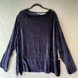 NWT CM Shapes Crushed Velvet Sapphire Blue Boho Whimsygoth Pullover Top sz. 2x